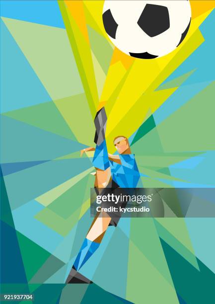 illustrations, cliparts, dessins animés et icônes de joueur de soccer coups de pied la version low poly de boule - joueur de football