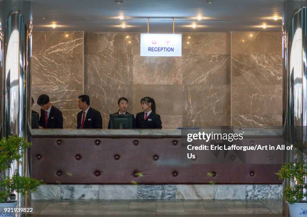 Hotel reception at Yanggakdo international hotel, Pyongan Province, Pyongyang, North Korea on September 7, 2008 in Pyongyang, North Korea.