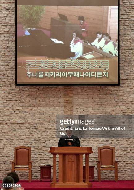 Pastor speaking in protestant Bongsu church, Pyongan Province, Pyongyang, North Korea on September 7, 2008 in Pyongyang, North Korea.