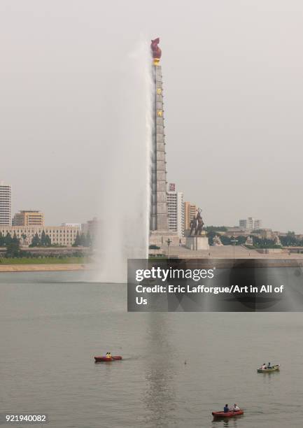 The Juche tower built to commemorate Kim il-sung's 70th birthday, Pyongan Province, Pyongyang, North Korea on September 7, 2008 in Pyongyang, North...