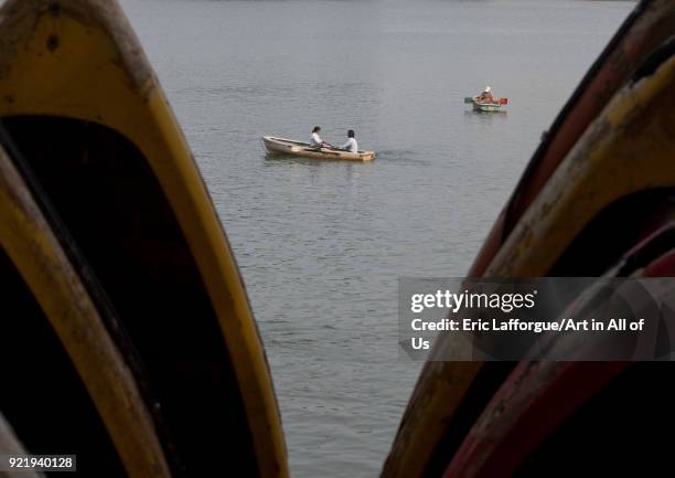 North Korean people in rowing boats on Taedong river, Pyongan Province, Pyongyang, North Korea on September 7, 2008 in Pyongyang, North Korea.