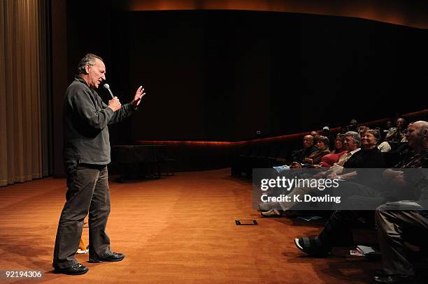 Director Werner Herzog speaks during a Q&A session following the screening of his film "Encounters at the End of the World" at the Linwood Dunn...