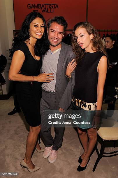 Dj Donna D'Cruz, Carlos Mota and Chiara Clemente attend the cocktail party to celebrate the opening of the new Giambattista Valli shop at Saks Fifth...