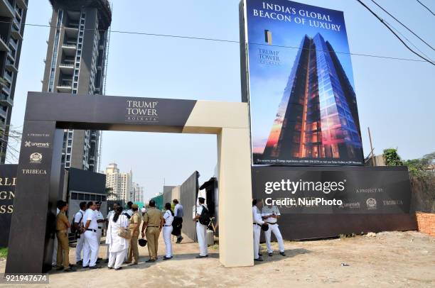 Policemen posting to the under-construction Trump Tower in Kolkata on February 21, 2018. Ahead of the visit of Donald Trump Jr , A Trump Towers...