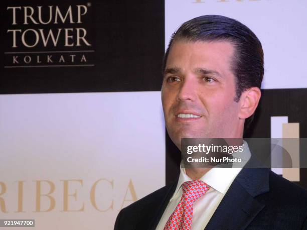 Donald Trump Jr at photo session after visit Trump Tower, a luxury apartment building, ahead of the visit of Donald Trump Jr on February 21,2018 in...