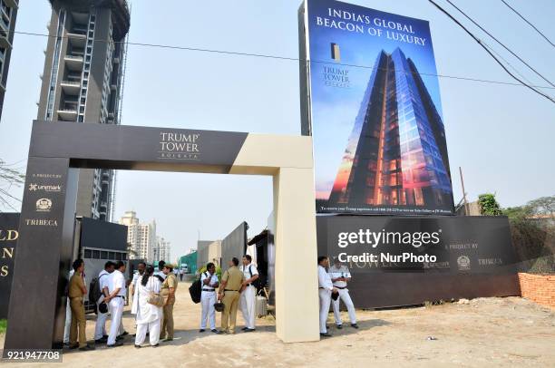 Policemen posting to the under-construction Trump Tower in Kolkata on February 21, 2018. Ahead of the visit of Donald Trump Jr , A Trump Towers...