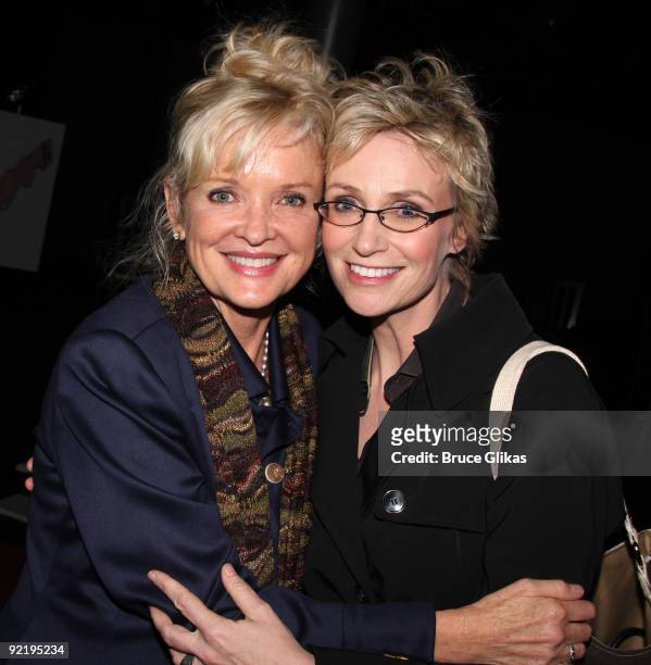 Christine Ebersole and Jane Lynch pose at a party celebrating the new cast of "Love, Loss, and What I Wore" at 44 1/2 on October 21, 2009 in New York...