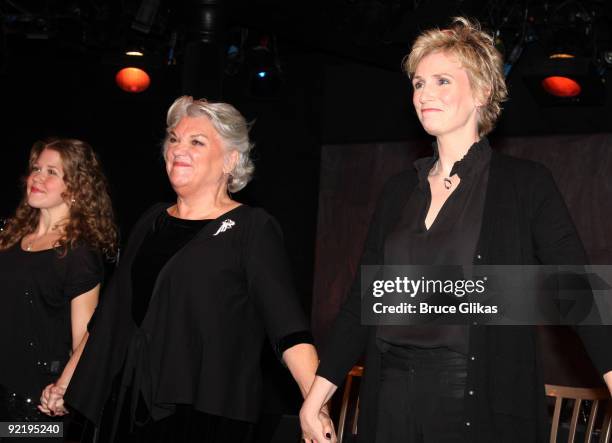 Mary Louise Wilson, Lisa Joyce, Tyne Daly, Jane Lynch and Mary Birdsong take the opening night curtain call for "Love, Loss, and What I Wore" at The...