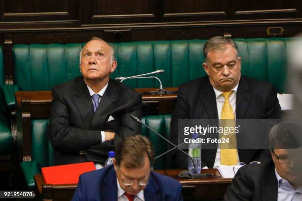 Former Steinhoff chairman Christo Wiese and the companys executives appear at a parliamentary hearing into the Steinhoff scandal on January 31, 2018...