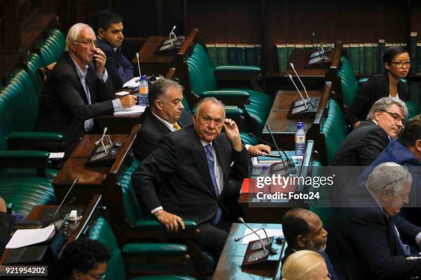 Former Steinhoff chairman Christo Wiese and the companys executives appear at a parliamentary hearing into the Steinhoff scandal on January 31, 2018...