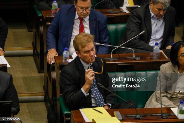 Former Steinhoff chairman Christo Wiese and the companys executives appear at a parliamentary hearing into the Steinhoff scandal on January 31, 2018...