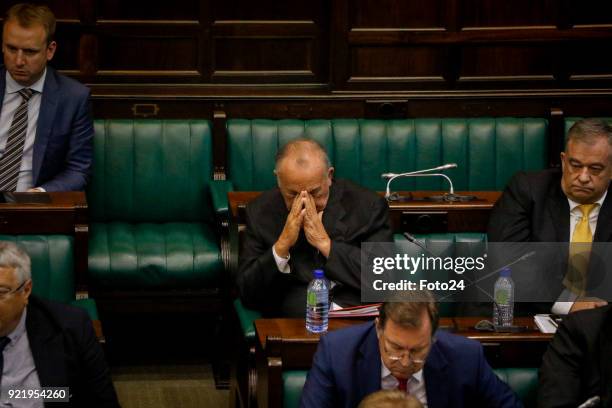 Former Steinhoff chairman Christo Wiese and the companys executives appear at a parliamentary hearing into the Steinhoff scandal on January 31, 2018...