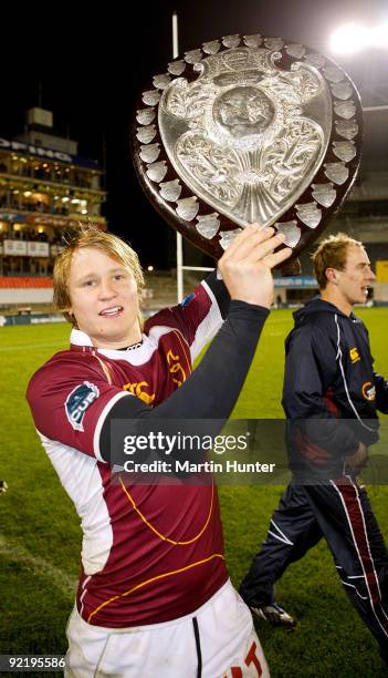 Robbie Robinson of Southland celebrates with the Ranfurly Shield after the Air New Zealand Cup match between Canterbury and Southland at AMI Stadium...