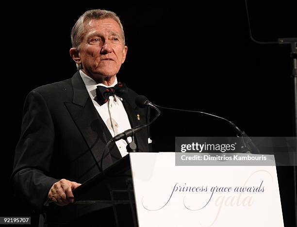 Chairman of the Princess Grace Foundation John Lehman speaks at The Princess Grace Awards Gala at Cipriani 42nd Street on October 21, 2009 in New...