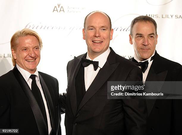 Choreographer Chet Walker, HSH Prince Albert II of Monaco and actor Mandy Patinkin attend The Princess Grace Awards Gala at Cipriani 42nd Street on...