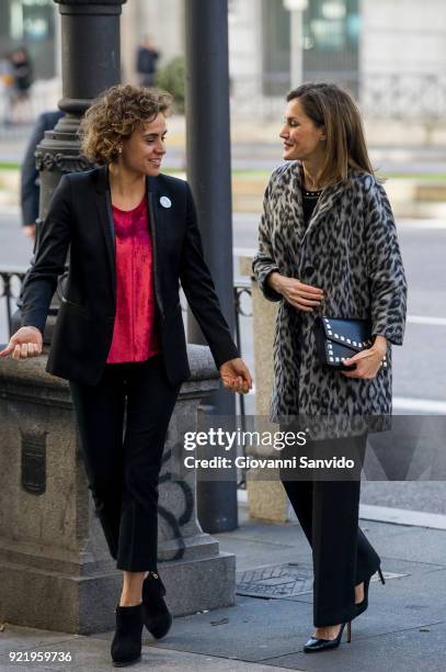 Dolors Monserrat and Queen Letizia of Spain attend a gender violence meeting at Government Delegation for Gender Violence on February 21, 2018 in...