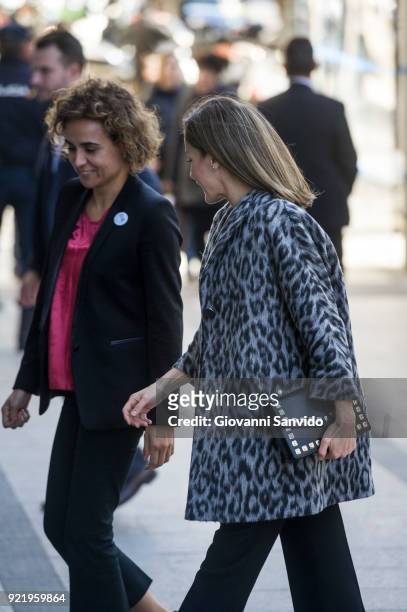 Dolors Monserrat and Queen Letizia of Spain attend a gender violence meeting at Government Delegation for Gender Violence on February 21, 2018 in...
