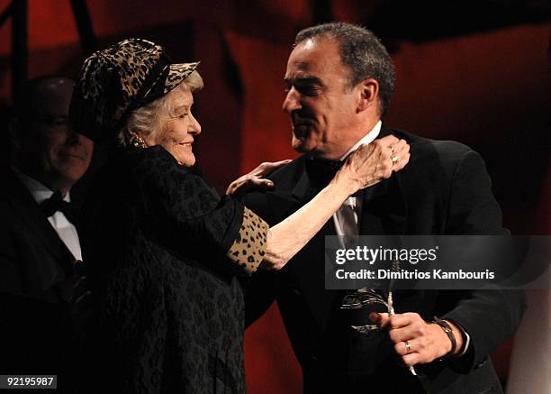 Actress Elaine Stritch and actor Mandy Patinkin speak at the 2009 Princess Grace Awards Gala at Cipriani 42nd Street on October 21, 2009 in New York...