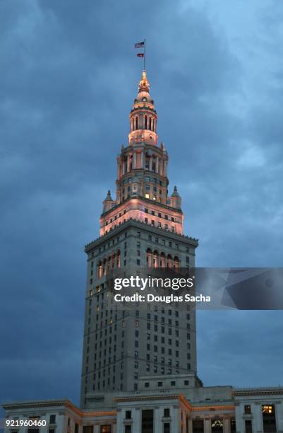 terminal tower skyscraper, cleveland, ohio, usa - vintage cleveland ohio stock pictures, royalty-free photos & images