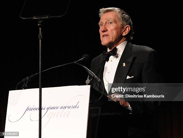 Chairman of the Princess Grace Foundation John Lehman speaks at The Princess Grace Awards Gala at Cipriani 42nd Street on October 21, 2009 in New...