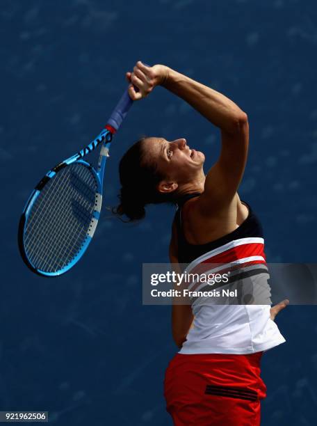Karolina Ploskova of Czech Republic serves in her match against Carla Suarez Navarro of Spain during day three of the WTA Dubai Duty Free Tennis...