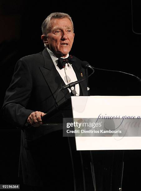 Chairman of the Princess Grace Foundation John Lehman speaks at The Princess Grace Awards Gala at Cipriani 42nd Street on October 21, 2009 in New...