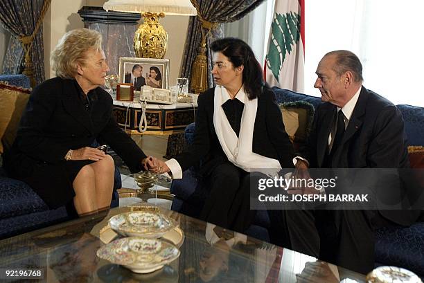 French First Lady Bernadette Chirac and French President Jacques Chirac offer their condoleances to Nazek Hariri, the wife of slained Lebanese former...