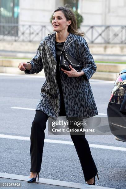 Queen Letizia of Spain arrives to attend a Gender-Based Violence meeting at Delegacion del Gobierno Para la Violencia de Genero headquarters on...