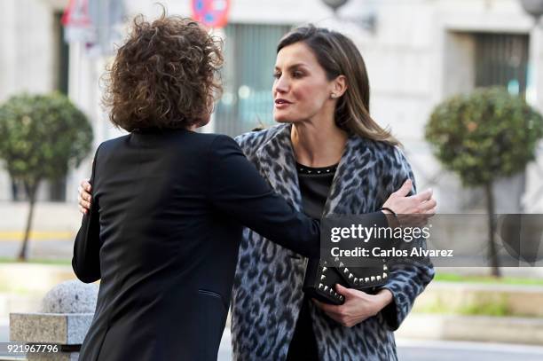 Spanish Health Minister Dolors Montserrat and Queen Letizia of Spain arrive to attend a Gender-Based Violence meeting at Delegacion del Gobierno Para...