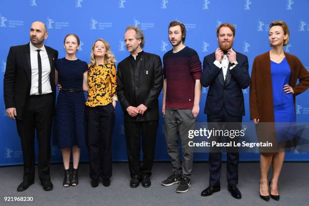 Urs Jucker, Susanne Wuest, Julia Zange, Philip Groening, Moritz Leu, Stefan Konarske and Karolina Porcari pose at the 'My Brother's Name is Robert...