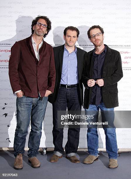 Director Joel Coen, actor Michael Stuhlbarg and director Ethan Coen attend the "A Serious Man" Photocall during Day 8 of the 4th International Rome...