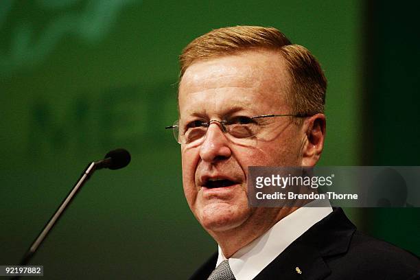 John Coates addresses the audience during the John Eales Medal Dinner at the Carriage Works on October 22, 2009 in Sydney, Australia.
