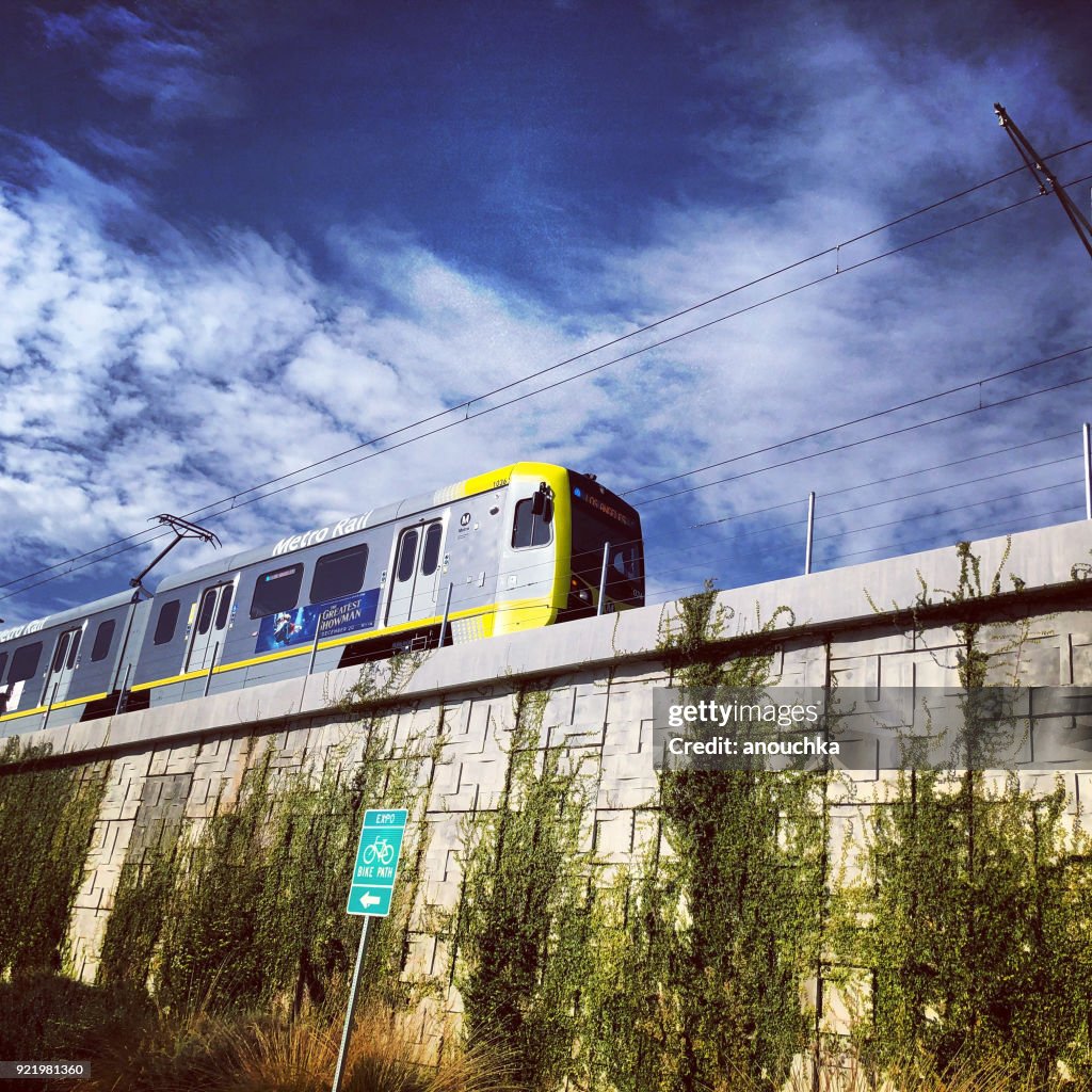 Expo Line Metro from Santa Monica to Los Angeles, California, USA