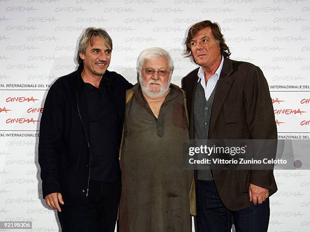 Actors Paolo Villaggio, Adriano Panatta and director Mimmo Calopresti attend the 'La Maglietta Rossa' Photocall during Day 8 of the 4th International...