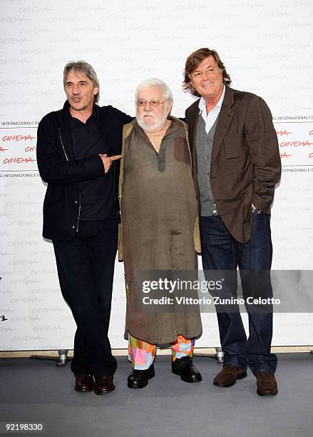 Actors Paolo Villaggio, Adriano Panatta and director Mimmo Calopresti attend the 'La Maglietta Rossa' Photocall during Day 8 of the 4th International...