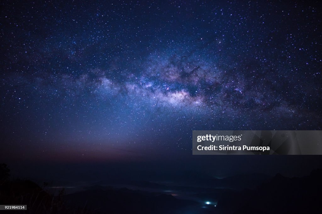 Milky Way over Phu Chi Fa Mountain in Chiang Rai province, Thailand