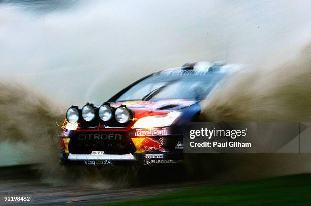 Sebastien Loeb of France and Citroen drives the Citroen C4 WRC during the Shakedown for the Wales Rally GB on October 22, 2009 in Margam Park near...