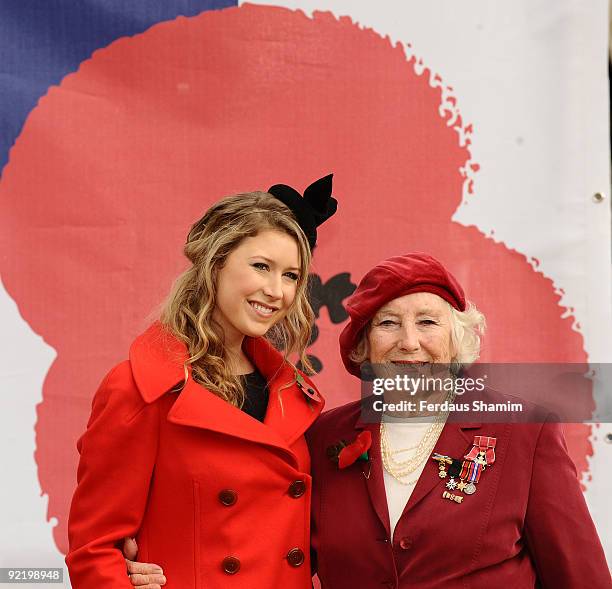Dame Vera Lynn and Hayley Westenra attend a press launch for the Poppy Appeal on October 22, 2009 in London, England.