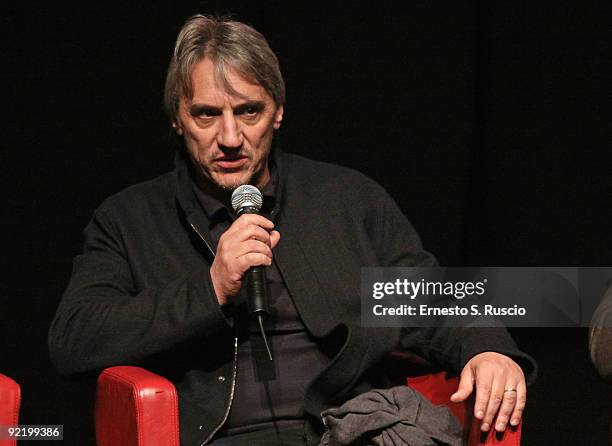 Director Mimmo Calopresti attends the 'La Maglietta Rossa' Press Conference during Day 8 of the 4th International Rome Film Festival held at the...