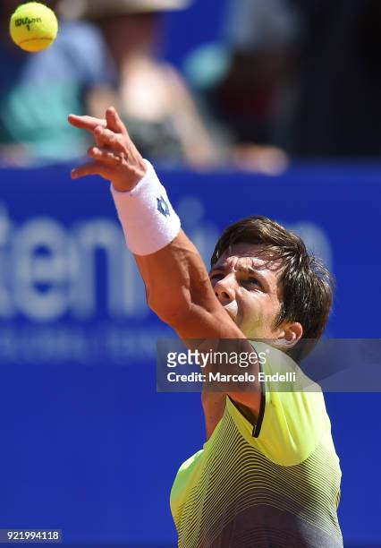 Aljaz Bedene of Slovenia serves during the final match between Dominic Thiem of Austria and Aljaz Bedene of Slovenia as part of ATP Argentina Open at...