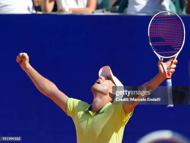 Dominic Thiem of Austria celebrates after winning the final match between Dominic Thiem of Austria and Aljaz Bedene of Slovenia as part of ATP...