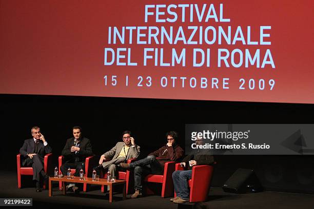 Giampaolo Letta, actor Michael Stuhlbarg, moderator and directors Joel Coen and Ethan Coen attend the 'A Serious Man' Press Conference during Day 8...
