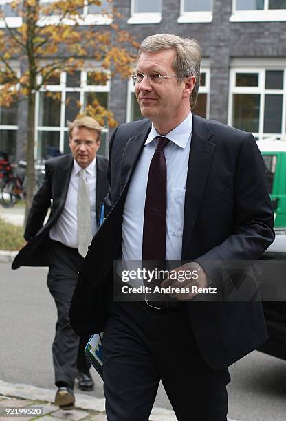Lower Saxony Governor Christian Wulff of the German Christian Democrats , arrives for the next round of coalition negotiations between the parties as...
