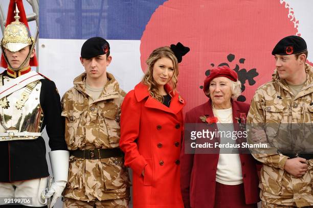 Hayley Westenra and Dame Vera Lynn attend a press launch for the Poppy Appeal on October 22, 2009 in London, England.