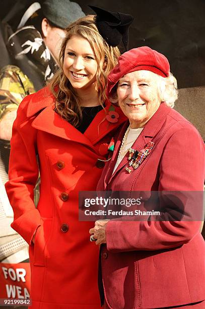 Hayley Westenra and Dame Vera Lynn attend a press launch for the Poppy Appeal on October 22, 2009 in London, England.