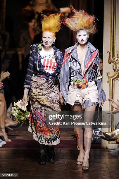 Designer Vivienne Westwood walks the runway during the Vivienne Westwood fashion show as part of the Paris Womenswear Fashion Week Spring/Summer 2010...