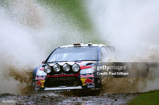 Dani Sordo of Spain and Citroen drives the Citroen C4 WRC during the Shakedown for the Wales Rally GB on October 22, 2009 in Margam Park near...