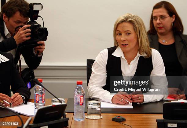 Olympic speed skating champion Claudia Pechstein looks on at the court of Arbitration for Sport on October 22, 2009 in Lausanne, Switzerland. Claudia...