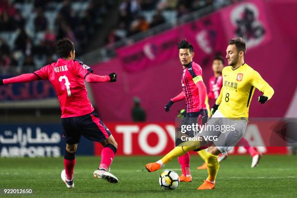 Nemanja Gudelj of Guangzhou Evergrande passes the ball during the AFC Champions League Group G match between Cerezo Osaka and Guangzhou Evergrande at...