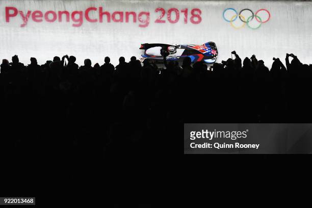 Jamie Greubel Poser and Aja Evans of the United States slide during the Women's Bobsleigh heats on day twelve of the PyeongChang 2018 Winter Olympic...